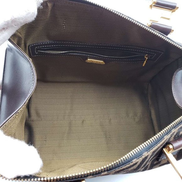 AUTH FENDI ZUCCA BROWN CANVAS LEATHER HAND BAG - Picture 14 of 16